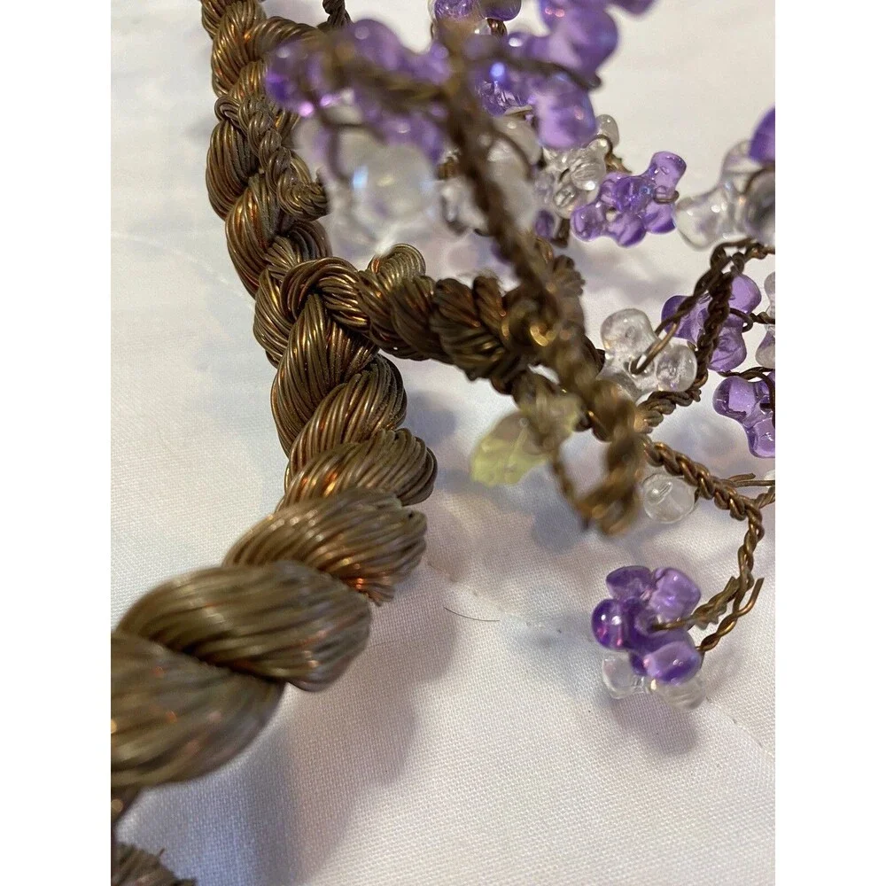 Bonsai Tree Of Life With Purple Beads Copper Wire